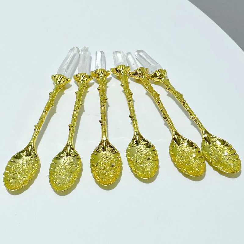 3 Colors Coffee Spoon With Brazil Clear Quartz Points Wholesale - Wholesale Crystals