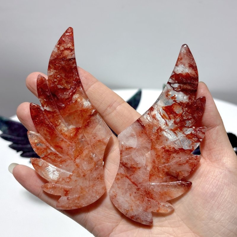 3 Pairs Beautiful Pegasus Wing Carving With Stand Fire Quartz Ruby In Kyanite - Wholesale Crystals