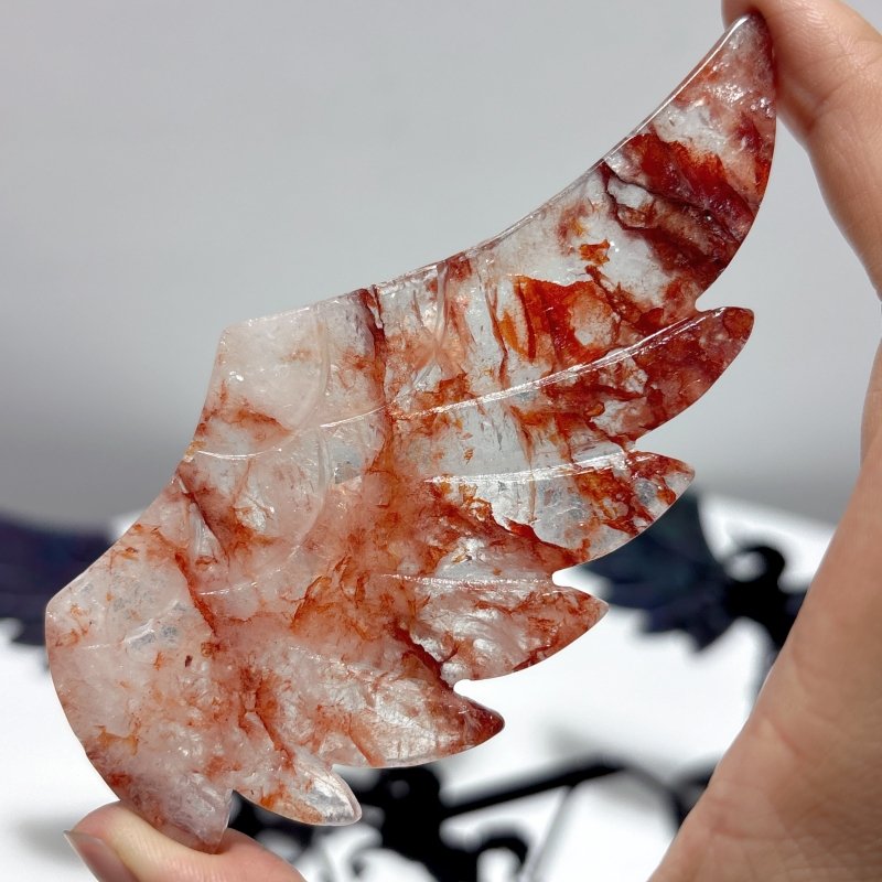 3 Pairs Beautiful Pegasus Wing Carving With Stand Fire Quartz Ruby In Kyanite - Wholesale Crystals