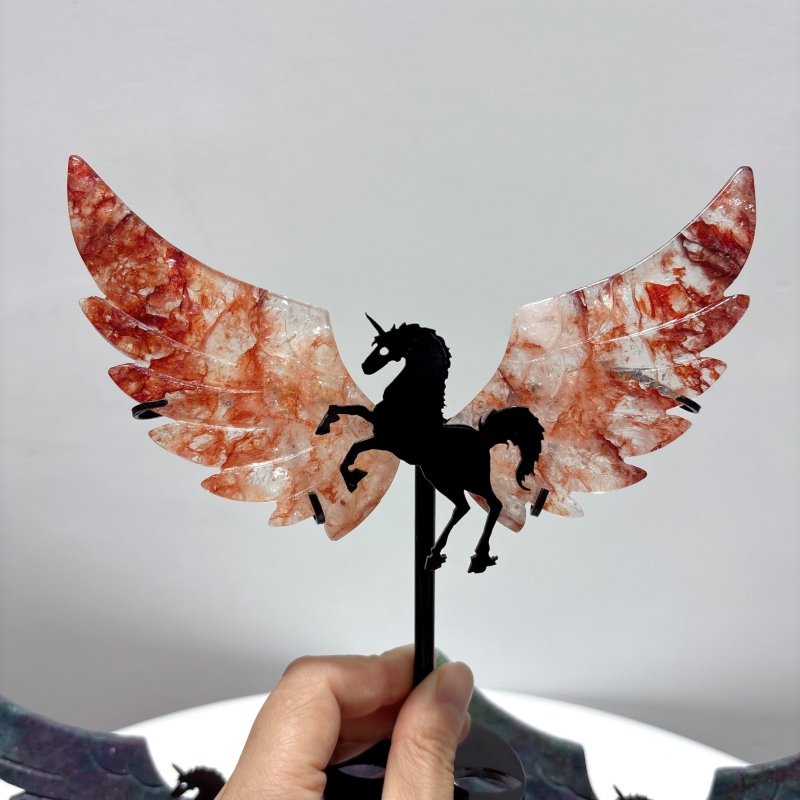 3 Pairs Beautiful Pegasus Wing Carving With Stand Fire Quartz Ruby In Kyanite - Wholesale Crystals