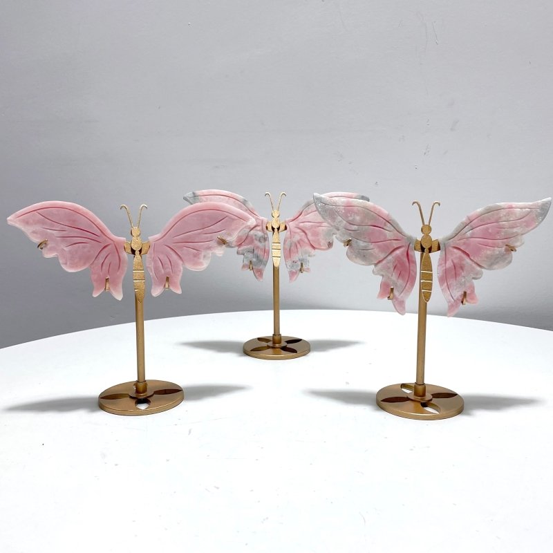 3 Pairs Cute Pink Opal Butterfly Wing Carving With Stand - Wholesale Crystals