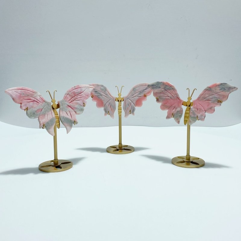 3 Pairs Cute Pink Opal Butterfly Wing Carving With Stand - Wholesale Crystals