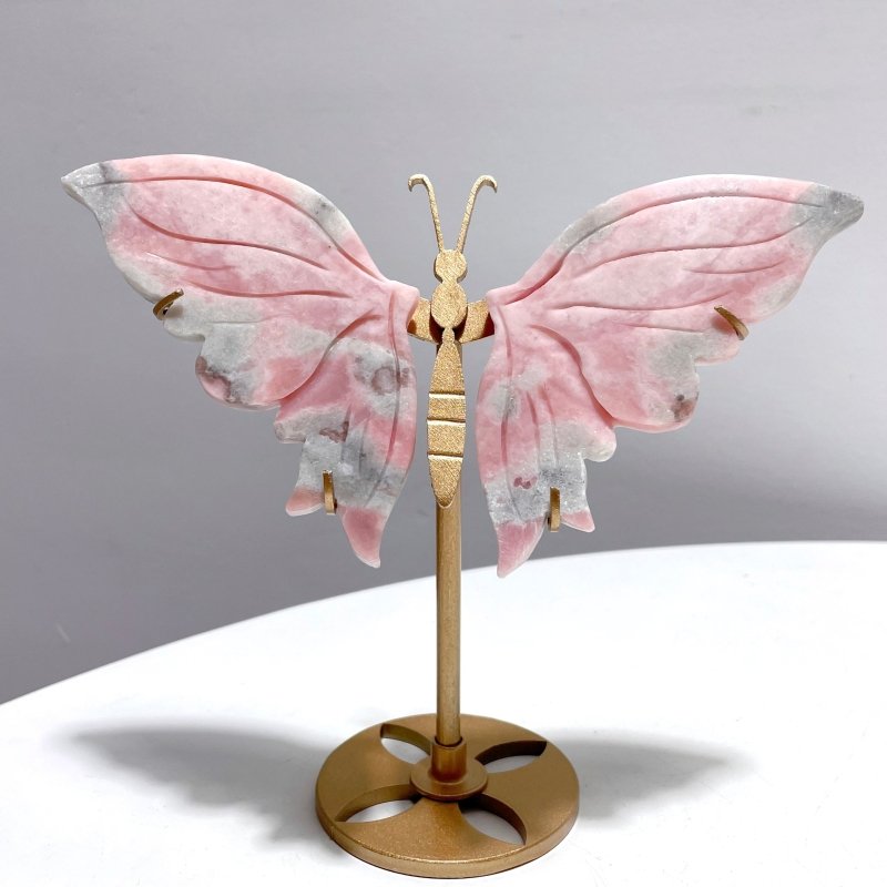 3 Pairs Cute Pink Opal Butterfly Wing Carving With Stand - Wholesale Crystals