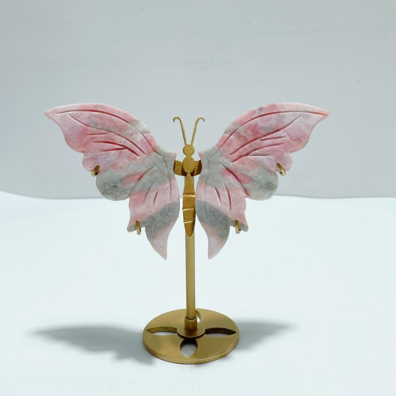 3 Pairs Cute Pink Opal Butterfly Wing Carving With Stand - Wholesale Crystals