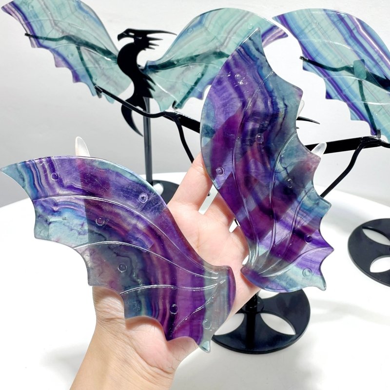 3 Pairs Flying Dragon Wing With Stand Rainbow Fluorite - Wholesale Crystals