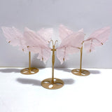 3 Pairs Rose Quartz Butterfly Wing Carving With Stand - Wholesale Crystals