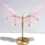 3 Pairs Rose Quartz Butterfly Wing Carving With Stand - Wholesale Crystals