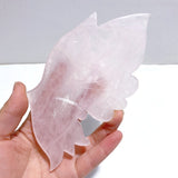 3 Pairs Rose Quartz Butterfly Wing Carving With Stand - Wholesale Crystals