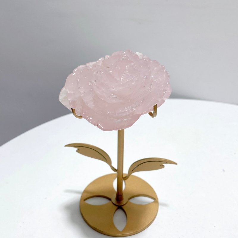 3 Pairs Rose Quartz Flower Carving With Stand - Wholesale Crystals