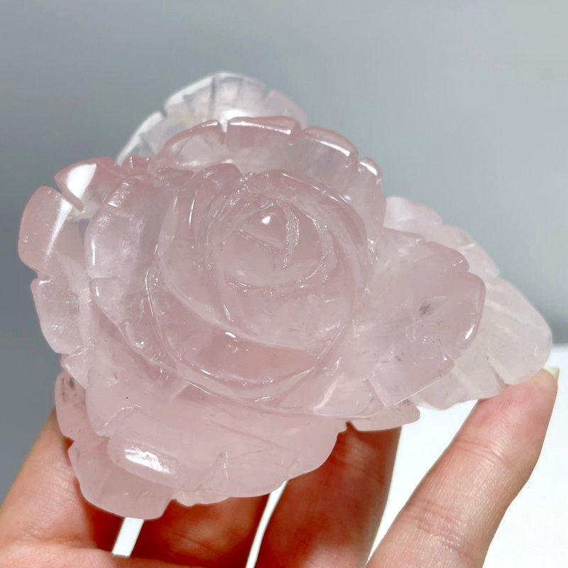 3 Pairs Rose Quartz Small Flower Carving With Stand - Wholesale Crystals