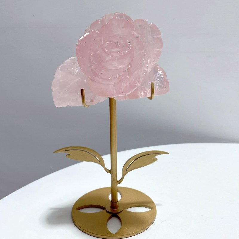 3 Pairs Rose Quartz Small Flower Carving With Stand - Wholesale Crystals