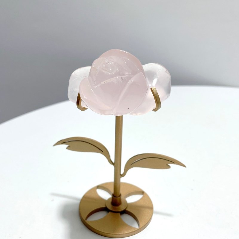 3 Pairs Rose Quartz Small Flower Carving With Stand - Wholesale Crystals