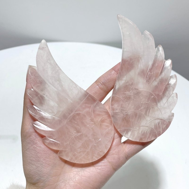 3 Pairs Unique Rose Quartz Angel Wing Carving With Stand - Wholesale Crystals