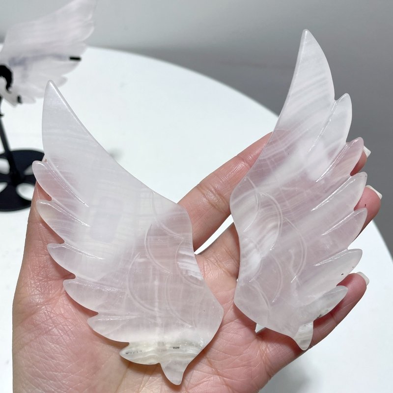 3 Pairs White Calcite Small Pegasus Wing Carving With Stand - Wholesale Crystals