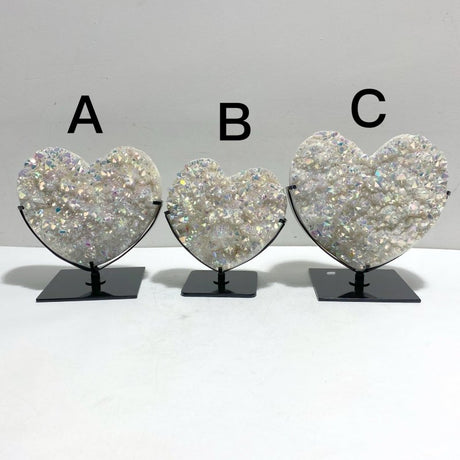 3 Pieces Aura Quartz Cluster Heart With Stand 11 - Wholesale Crystals