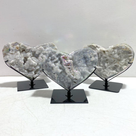 3 Pieces Aura Quartz Cluster Heart With Stand 4 - Wholesale Crystals