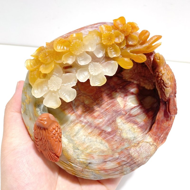 3 Pieces Beautiful Colorful Jasper Bowl Hand Carving Home Decor - Wholesale Crystals