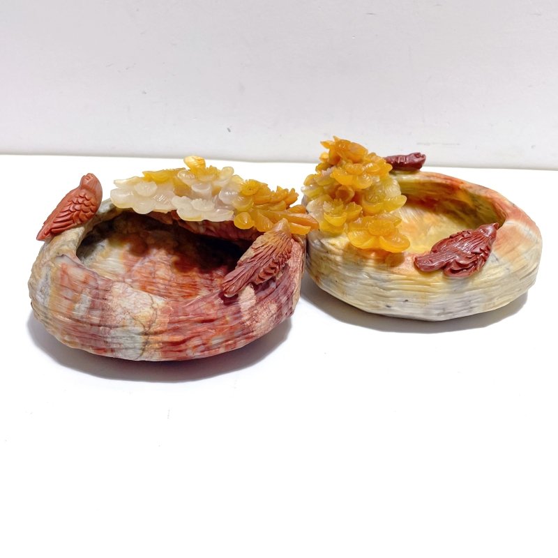 3 Pieces Beautiful Colorful Jasper Bowl Hand Carving Home Decor - Wholesale Crystals