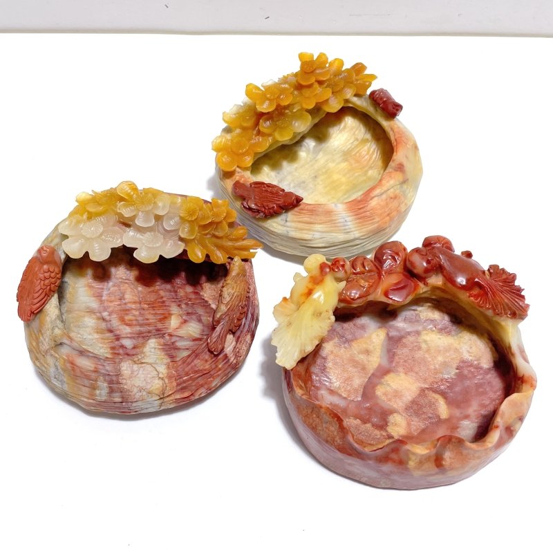 3 Pieces Beautiful Colorful Jasper Bowl Hand Carving Home Decor - Wholesale Crystals