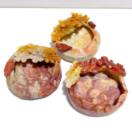 3 Pieces Beautiful Colorful Jasper Bowl Hand Carving Home Decor - Wholesale Crystals