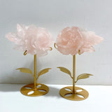 3 Pieces Beautiful Rose Quartz Flower Carving With Stand -Wholesale Crystals