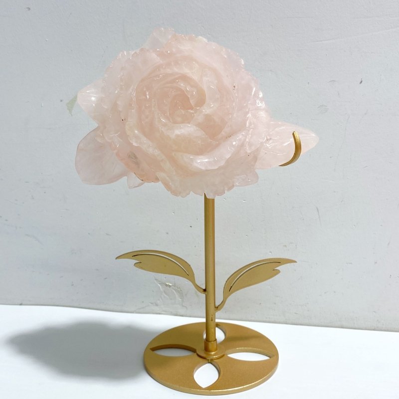 3 Pieces Beautiful Rose Quartz Flower Carving With Stand -Wholesale Crystals