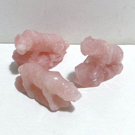 3 Pieces Beautiful Rose Quartz Leopard Carving -Wholesale Crystals