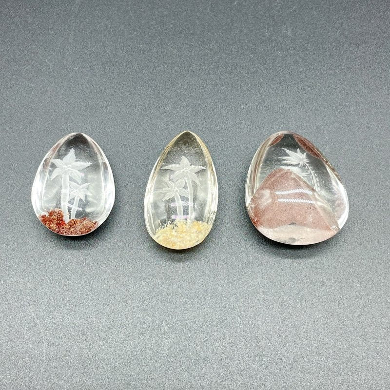 3 Pieces Flower Garden Quartz Inner Scene Carving -Wholesale Crystals