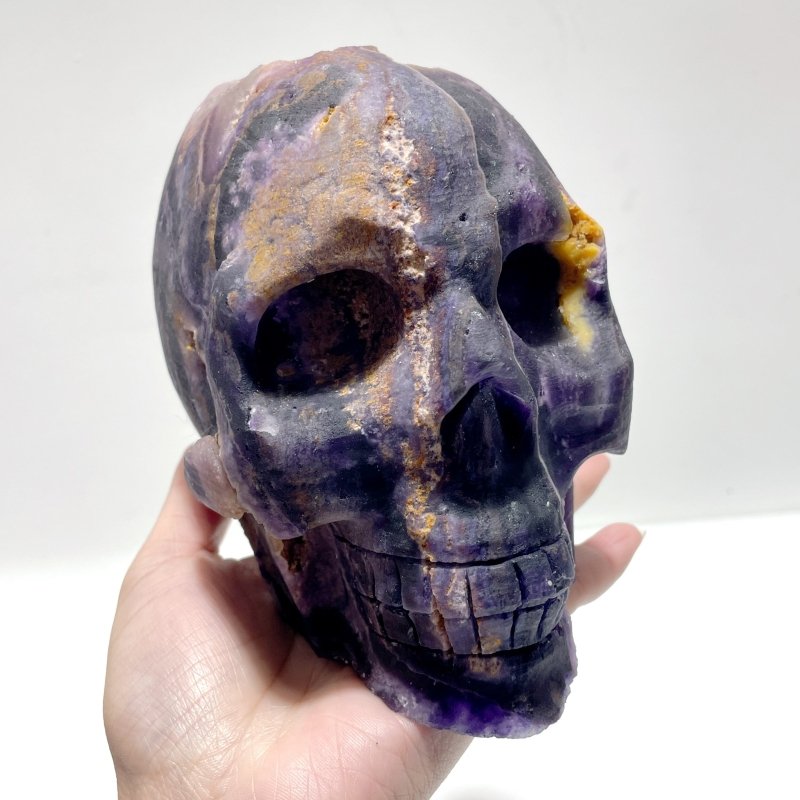 3 Pieces Large Purple Fluorite Skull Carving - Wholesale Crystals