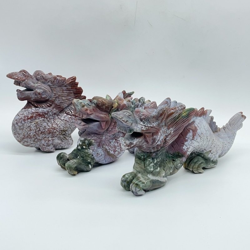 3 Pieces Ocean Jasper China Dragon Carving -Wholesale Crystals
