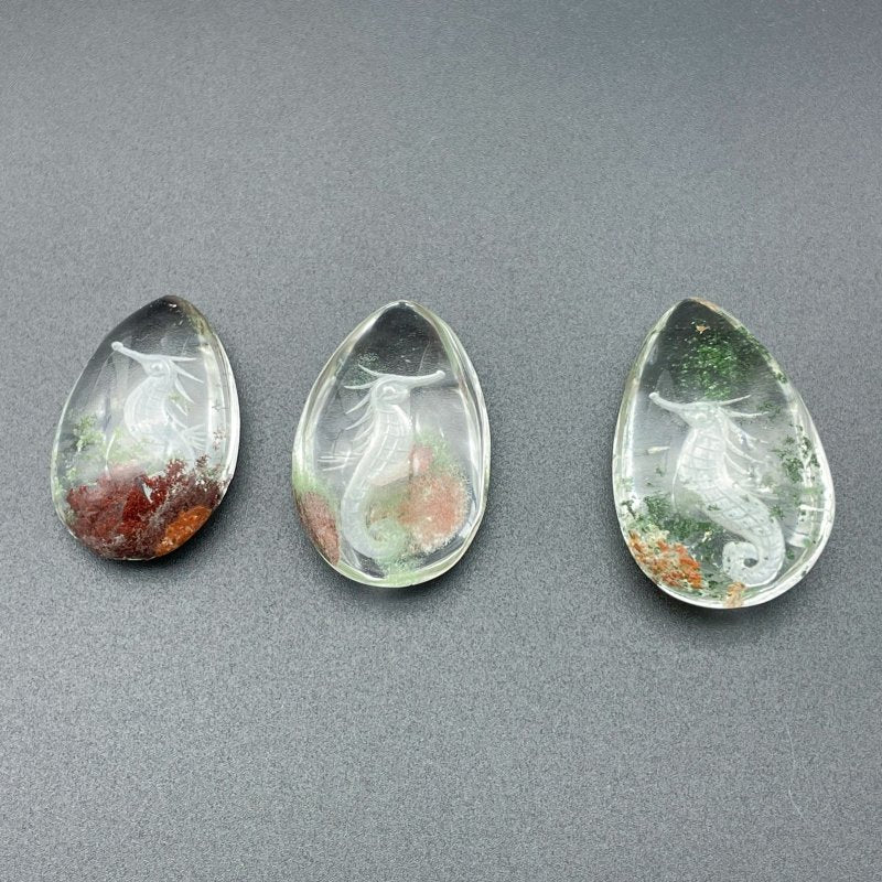 3 Pieces Unique Seahorse Garden Quartz Inner Scene Carving - Wholesale Crystals