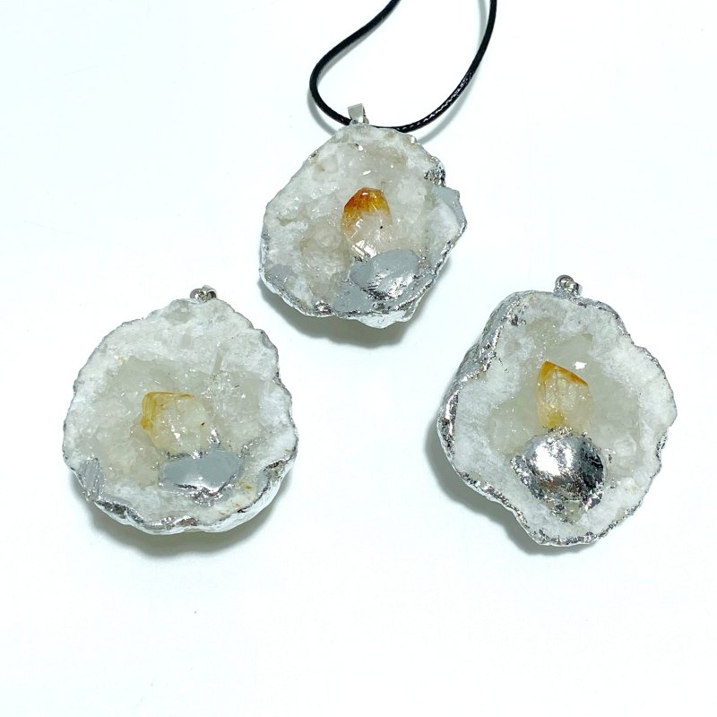 3 Styles Geode Druzy Agate Slice Irregular Pendant Wholesale Black Tourmaline Amethyst Citrine - Wholesale Crystals