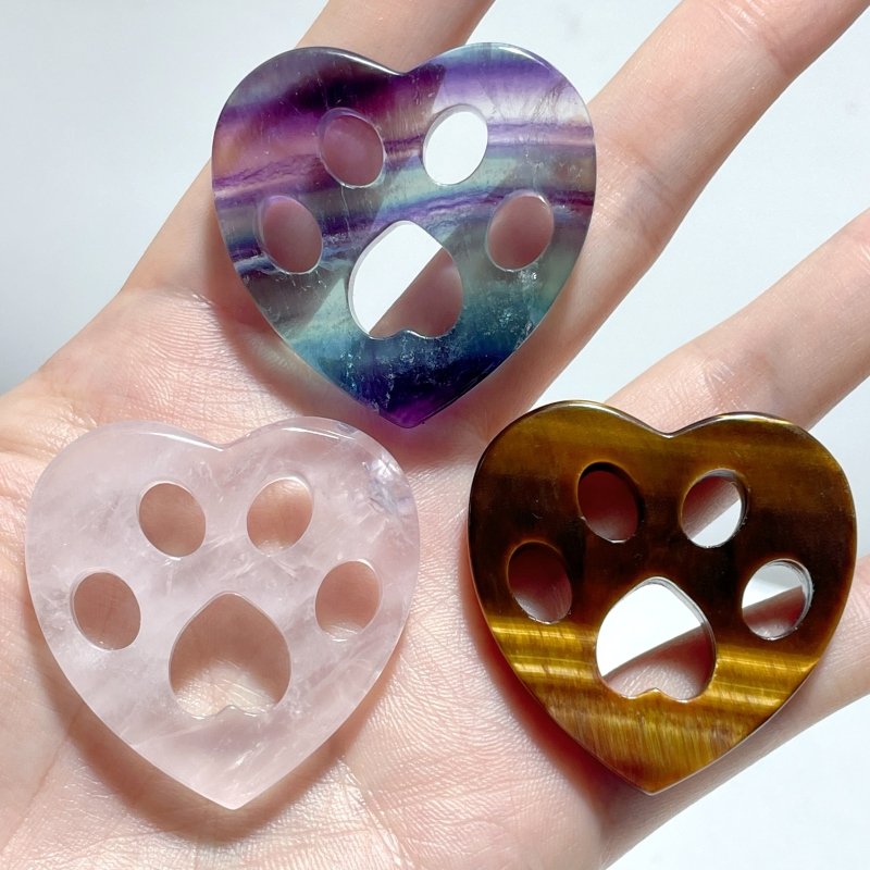 3 Types Heart Shaped Cat Paw Wholesale Fluorite Rose Quartz - Wholesale Crystals