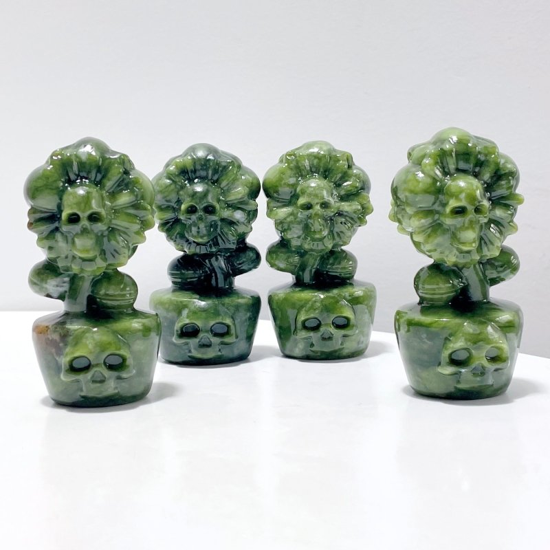 3 Types Skull Sunflower Carving Wholesale Green Jade Yooperlite Larvikite - Wholesale Crystals