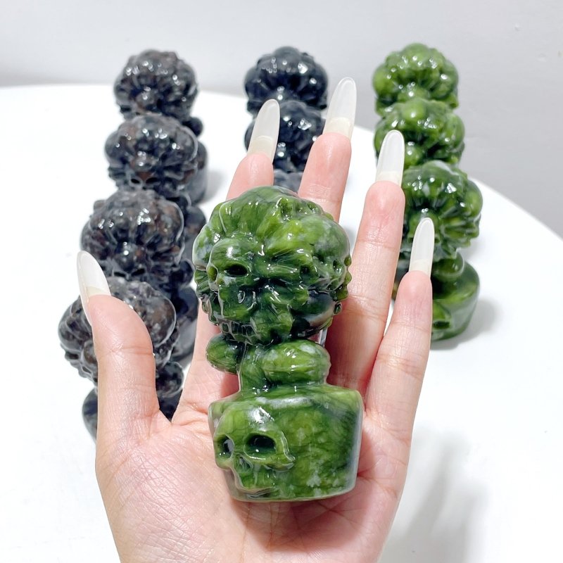 3 Types Skull Sunflower Carving Wholesale Green Jade Yooperlite Larvikite - Wholesale Crystals