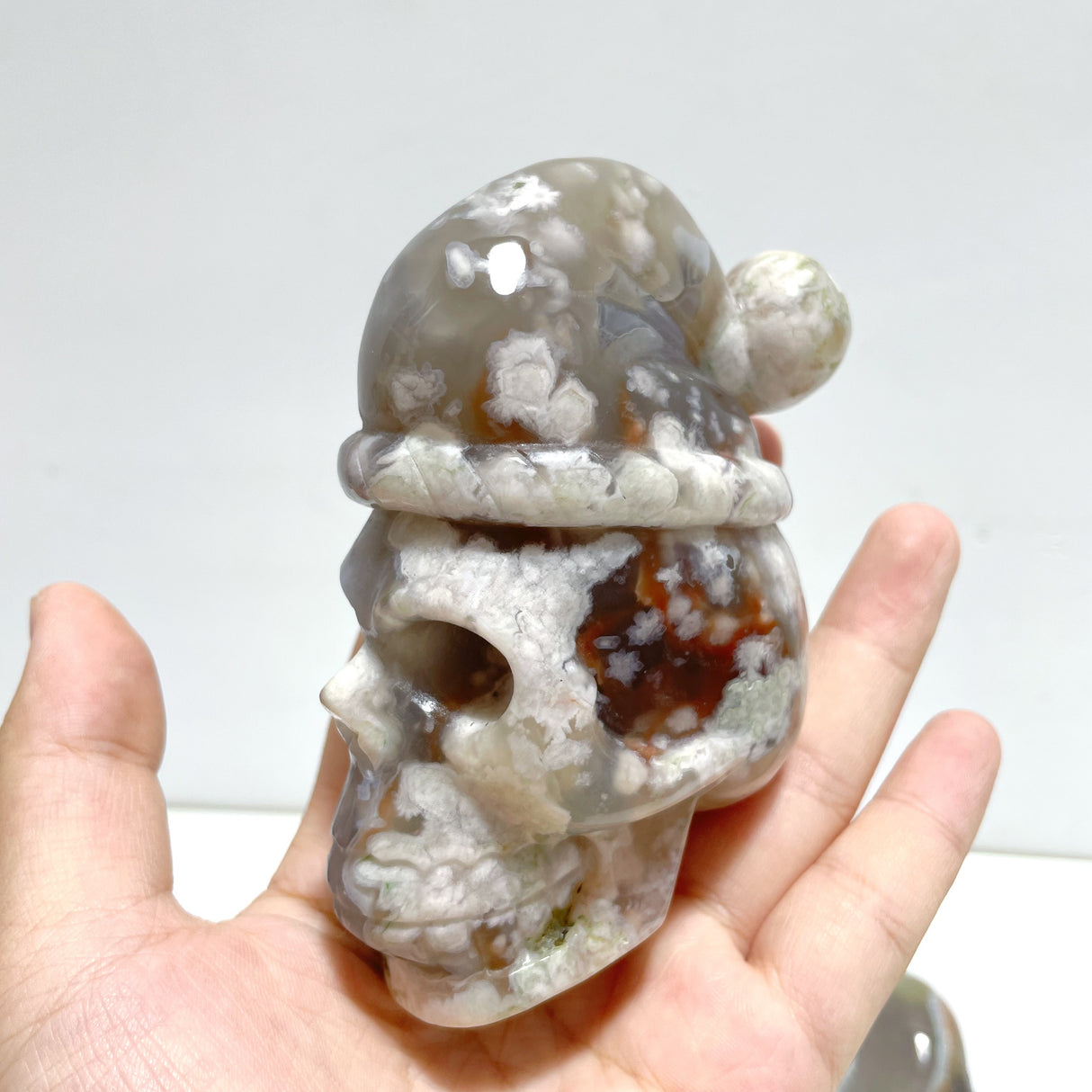 2 Pieces Sakura Flower Agate Christmas Hat Skull Carving