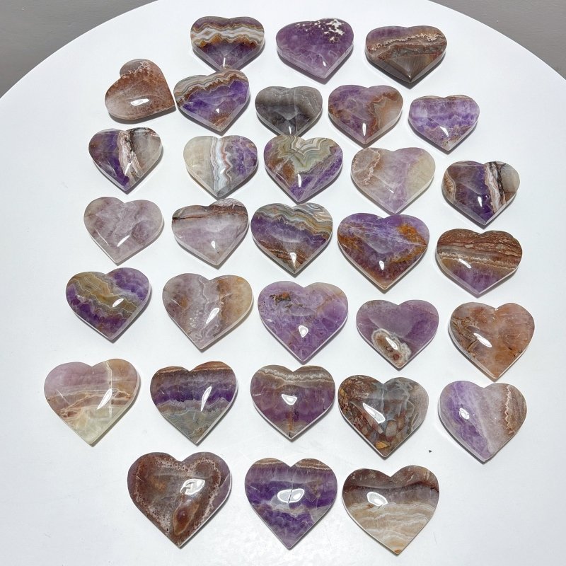 31 Pieces Amethyst Mixed Stripe Agate Heart - Wholesale Crystals