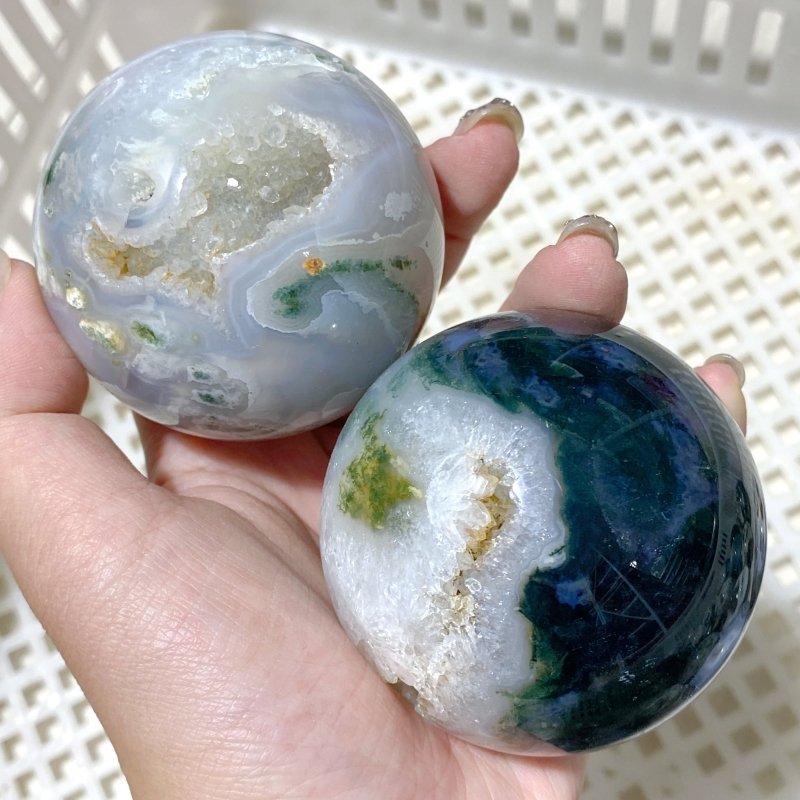 31 Pieces Geode Druzy Moss Agate Spheres (Sea Freight Only) -Wholesale Crystals