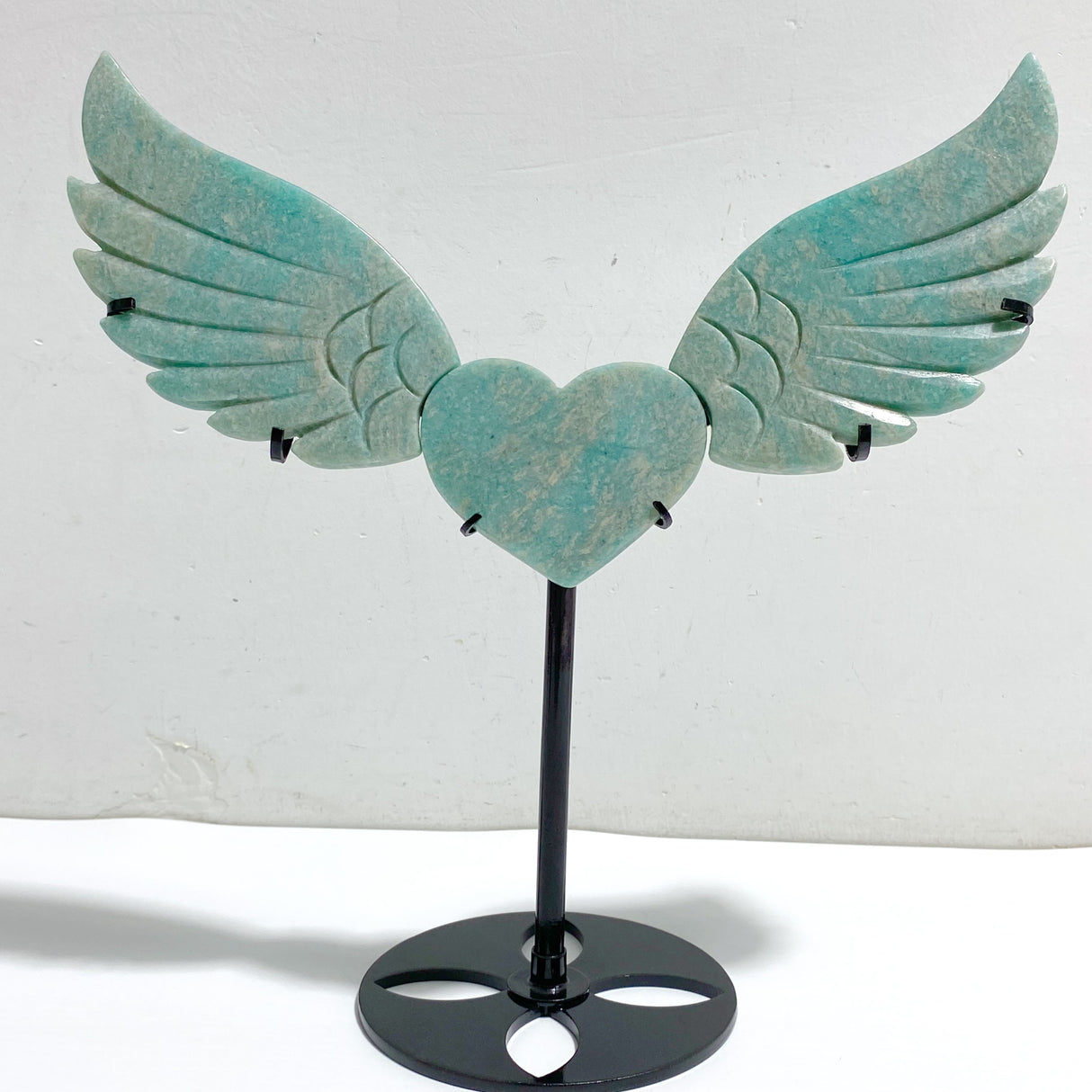 Amazonite Heart Wing Carving With Stand