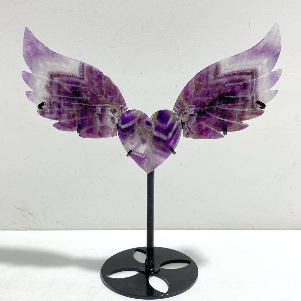 Chevron Amethyst Heart Wing Carving With Stand