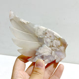 Green Sakura Flower Agate Heart Wing Carving With Stand
