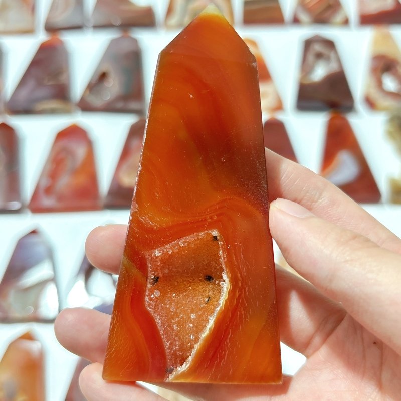 38 Pieces Geode Druzy Carnelian Four - Sided Points - Wholesale Crystals