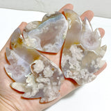 2 Pairs Sakura Flower Agate Heart Wing Carving With Stand