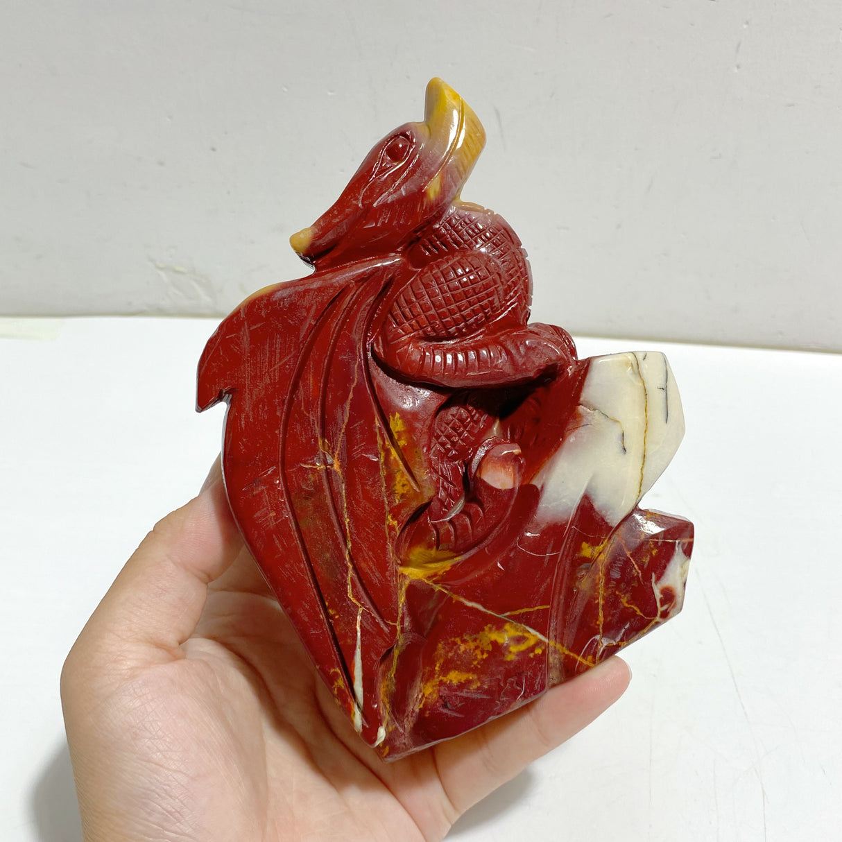 Unique Mookaite Flying Dragon Castle Carving #4