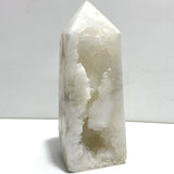Large Geode Druzy White Moss Agate Four-sided Point