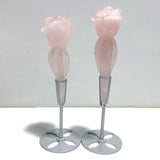 5 Pieces Rose Quartz Flower Carving With Stand