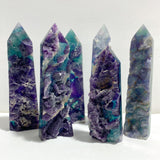 6 Pieces Rainbow Fluorite Raw Side Four-sided Tower Point