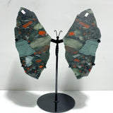 2 Pairs Africa Blood Stone Butterfly Wing Carving With Stand