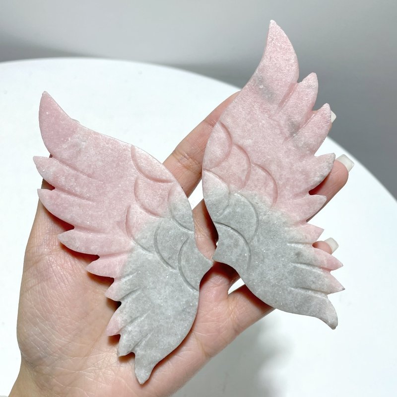 4 Pairs Beautiful Pink Opal Angel Wing Carving With Stand - Wholesale Crystals