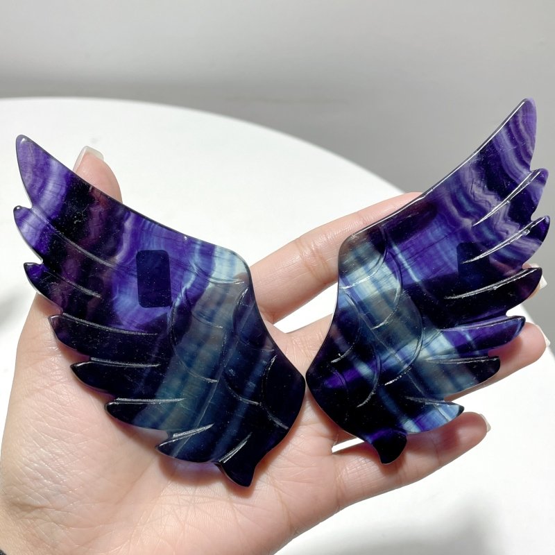 4 Pairs Beautiful Rainbow Fluorite Pegasus Wing Crystal Carving With Stand - Wholesale Crystals